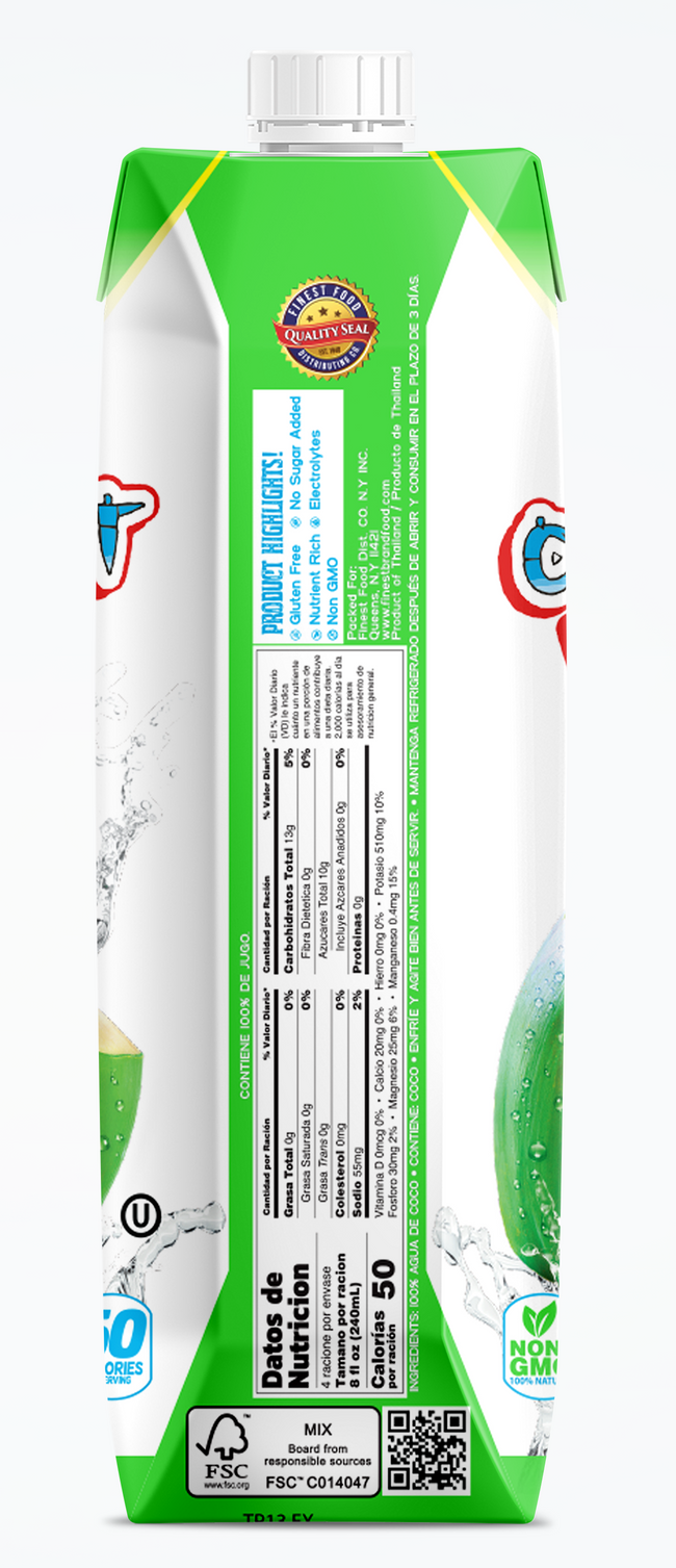 Coconut Water 100% Pure, Tetra Pak - 33.8 fl oz - 0309 – Finest Food NY
